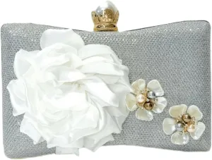 Floral Glitter Evening Bag for Women Beaded Clutch Purses Elegant Pearl Crossbody Shoulder Bag for Wedding, Prom, Party