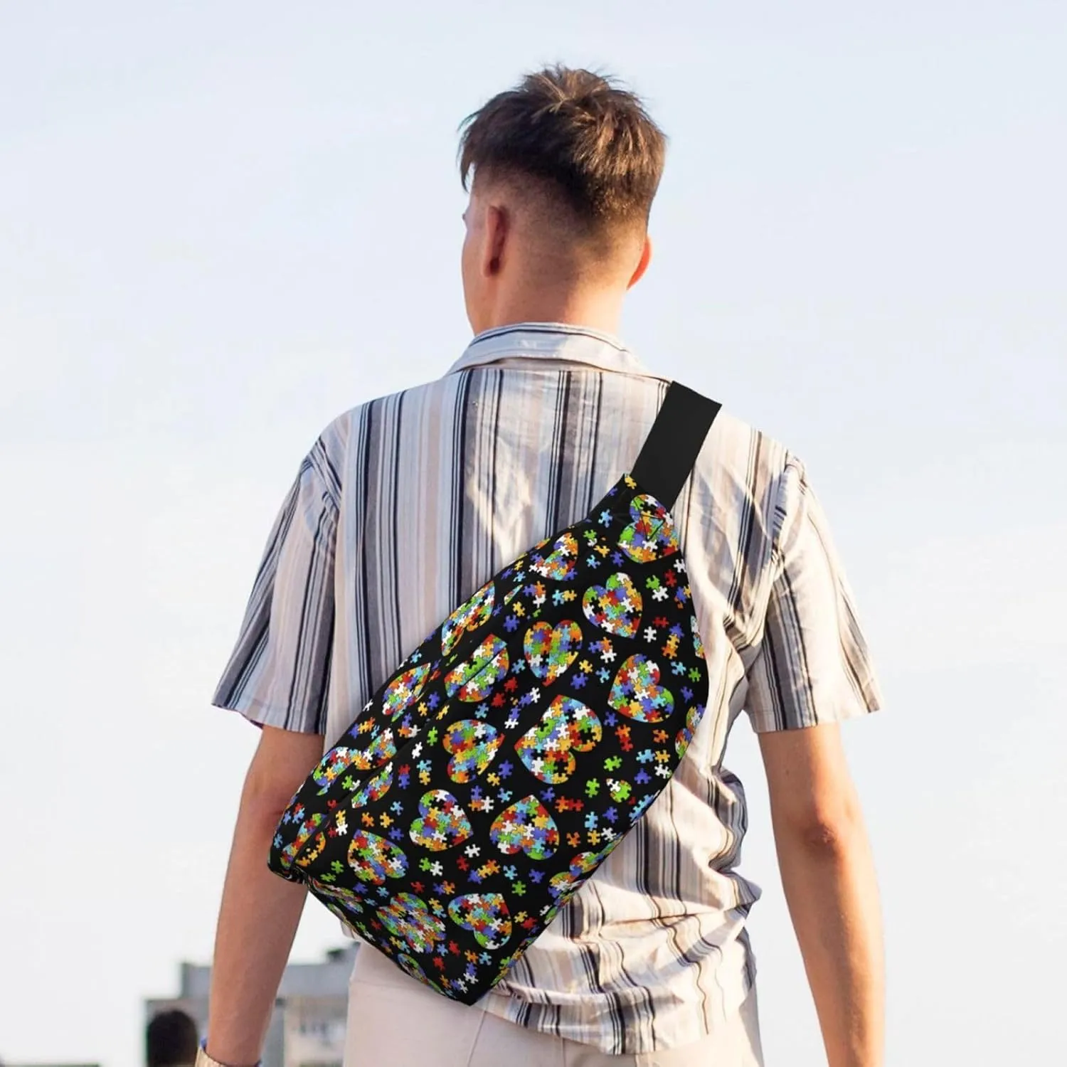 FoRes Autism Awareness Puzzle Pieces Heart Unisex Fanny Pack  Ideal for Travel, Running, Hiking, Walking, Workout, Fashionable & Large Capacity