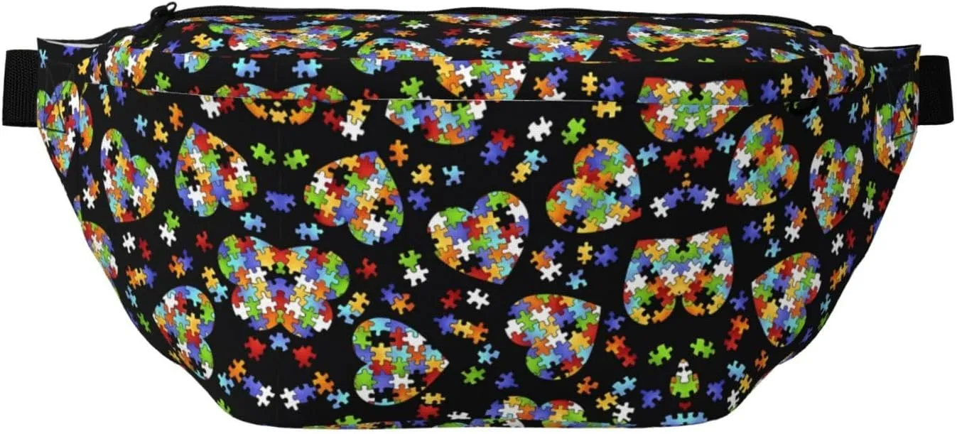 FoRes Autism Awareness Puzzle Pieces Heart Unisex Fanny Pack  Ideal for Travel, Running, Hiking, Walking, Workout, Fashionable & Large Capacity