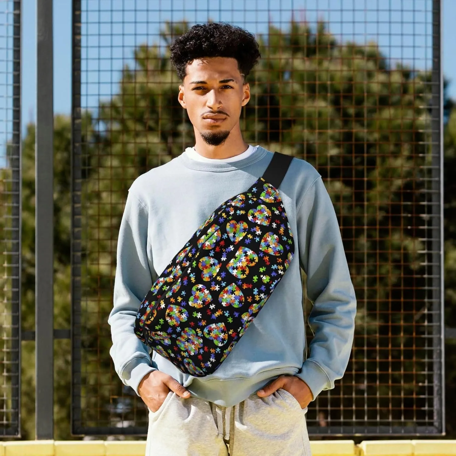FoRes Autism Awareness Puzzle Pieces Heart Unisex Fanny Pack  Ideal for Travel, Running, Hiking, Walking, Workout, Fashionable & Large Capacity