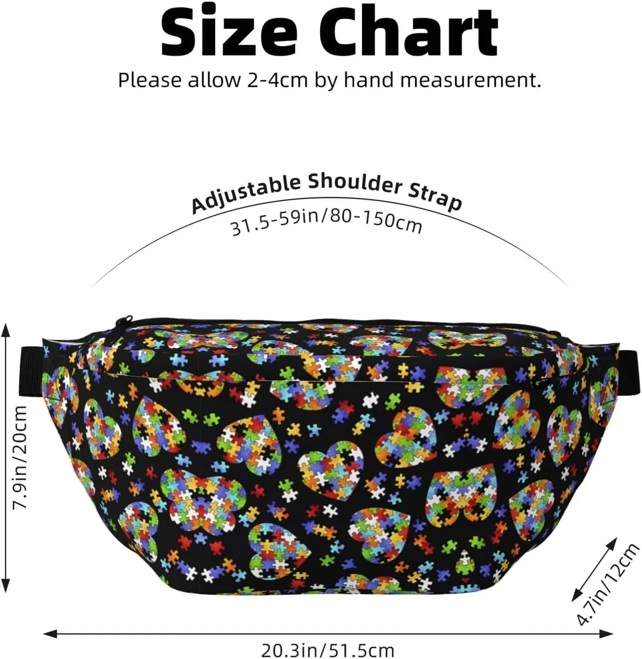 FoRes Autism Awareness Puzzle Pieces Heart Unisex Fanny Pack  Ideal for Travel, Running, Hiking, Walking, Workout, Fashionable & Large Capacity