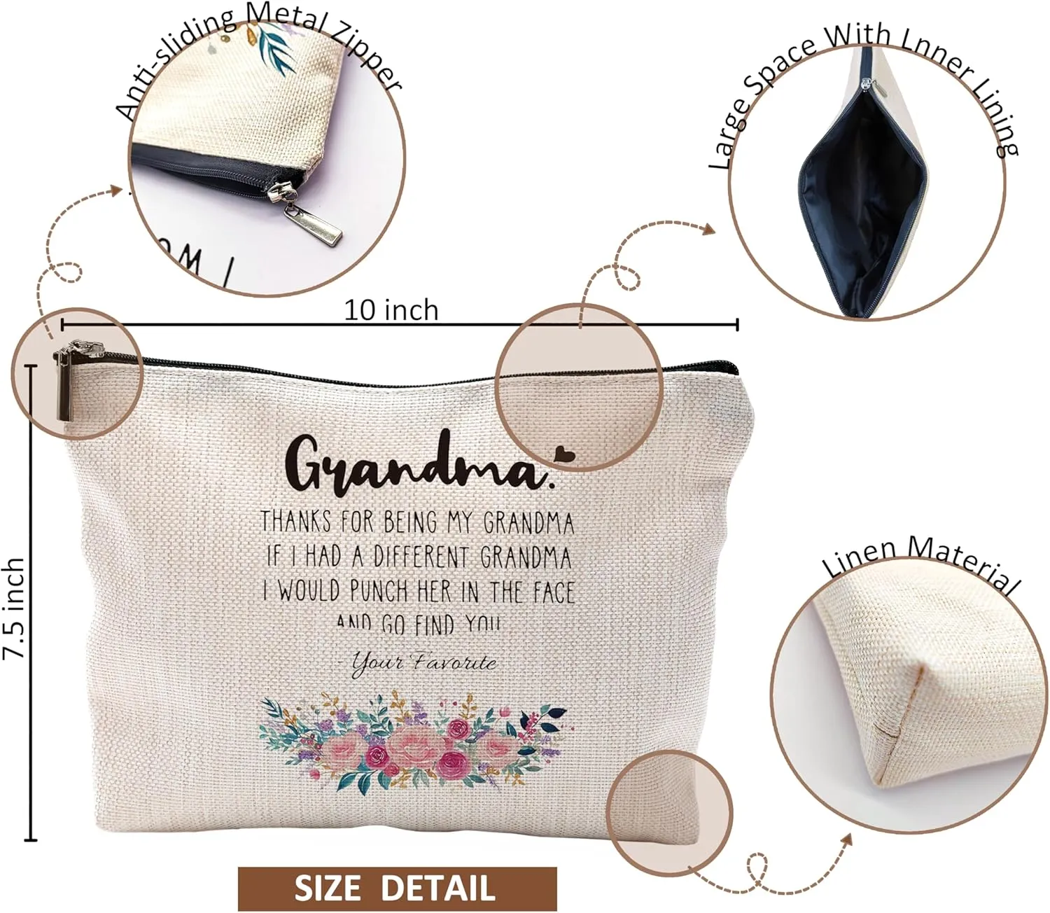 Funny Grandma Gifts Makeup Cosmetic Bag - Mothers Day Gifts for Grandma, Grandma Gifts from Grandchildren, Best Grandma Gifts, Grandma Floral Small Makeup Bag for Purse