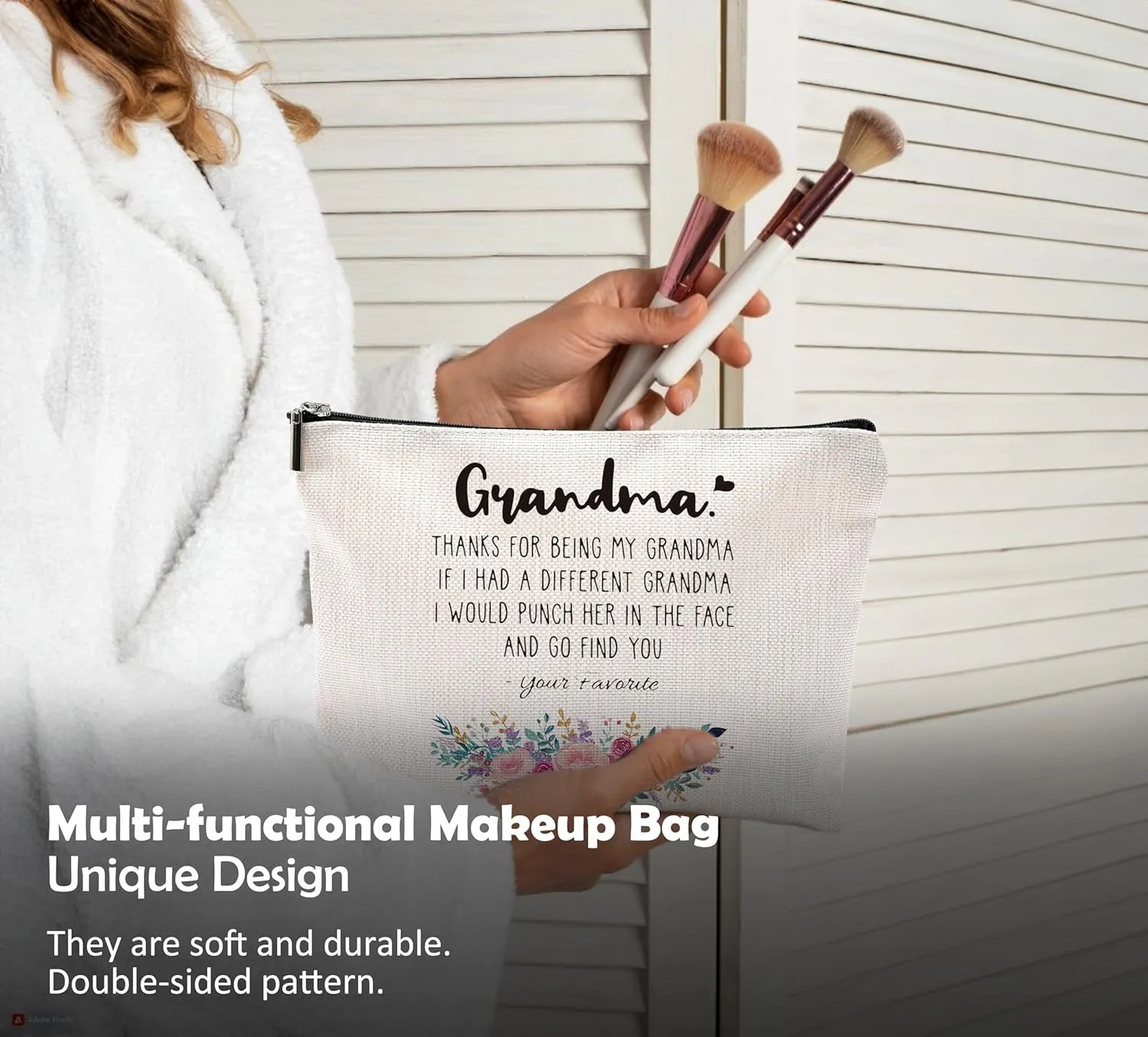 Funny Grandma Gifts Makeup Cosmetic Bag - Mothers Day Gifts for Grandma, Grandma Gifts from Grandchildren, Best Grandma Gifts, Grandma Floral Small Makeup Bag for Purse