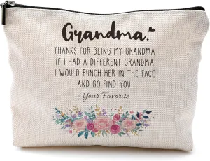 Funny Grandma Gifts Makeup Cosmetic Bag - Mothers Day Gifts for Grandma, Grandma Gifts from Grandchildren, Best Grandma Gifts, Grandma Floral Small Makeup Bag for Purse