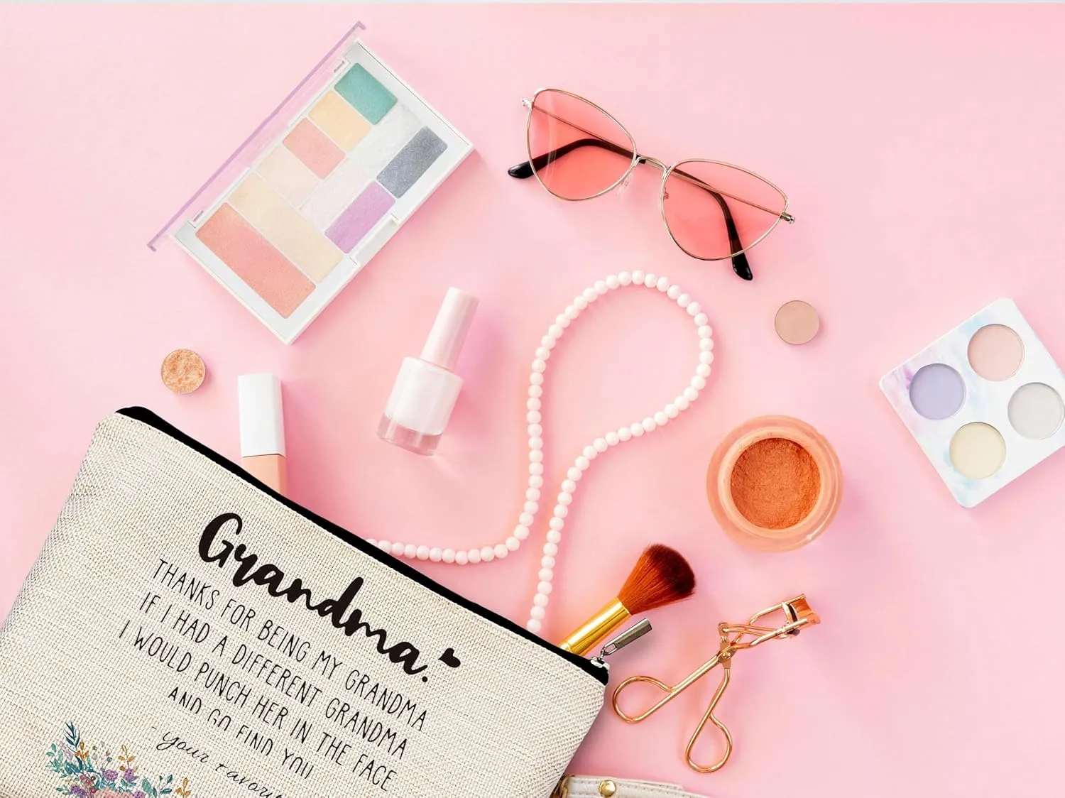 Funny Grandma Gifts Makeup Cosmetic Bag - Mothers Day Gifts for Grandma, Grandma Gifts from Grandchildren, Best Grandma Gifts, Grandma Floral Small Makeup Bag for Purse