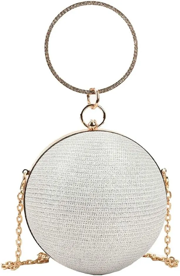Glitter Evening Bag Shoulder Bag for Women Round Portable Ball Shaped Handbag Wallet Clutch Purse for Wedding Prom Party
