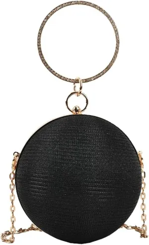 Glitter Evening Bag Shoulder Bag for Women Round Portable Ball Shaped Handbag Wallet Clutch Purse for Wedding Prom Party
