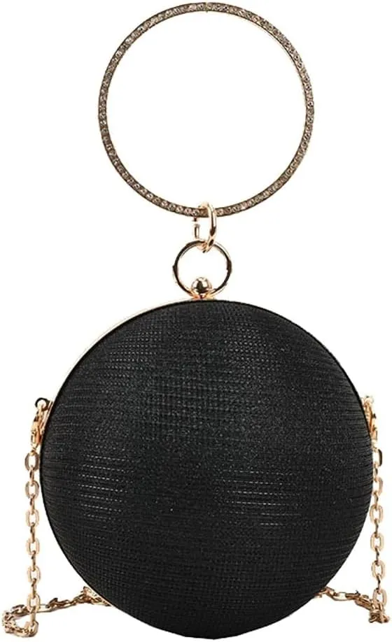 Glitter Evening Bag Shoulder Bag for Women Round Portable Ball Shaped Handbag Wallet Clutch Purse for Wedding Prom Party