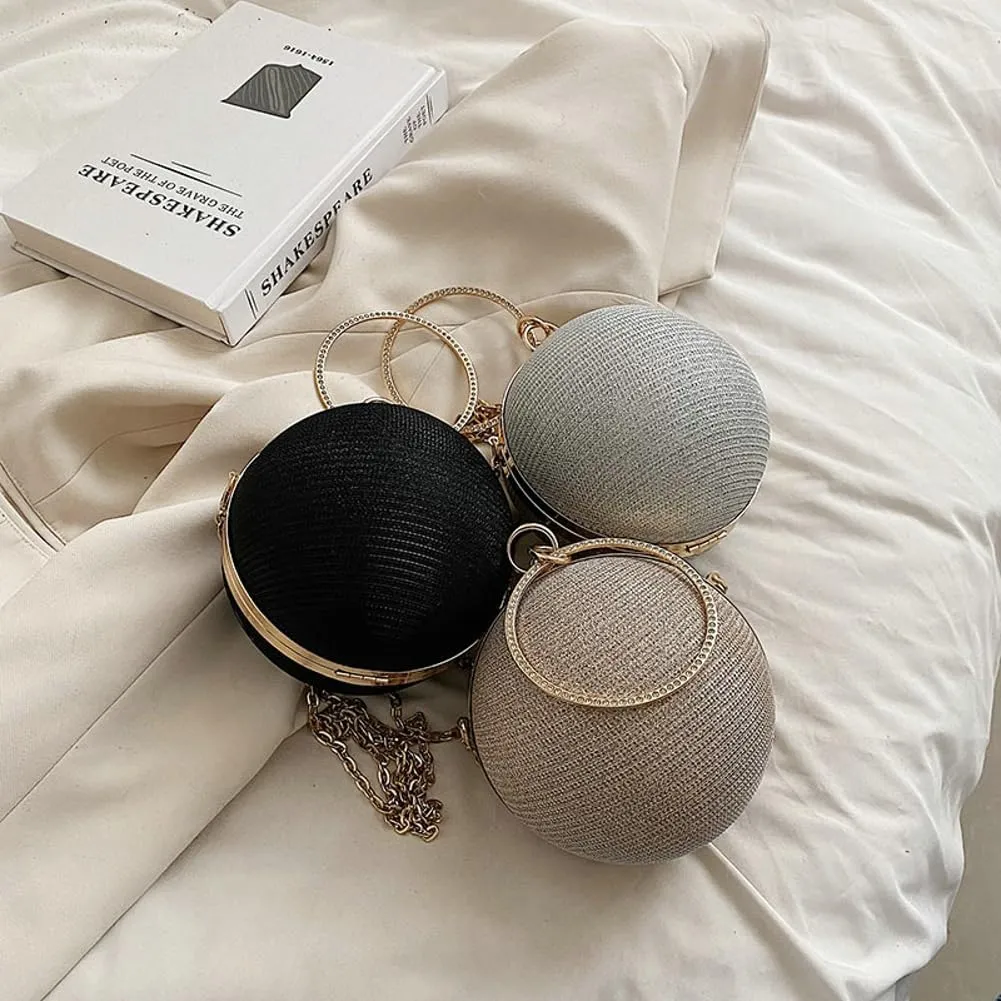 Glitter Evening Bag Shoulder Bag for Women Round Portable Ball Shaped Handbag Wallet Clutch Purse for Wedding Prom Party
