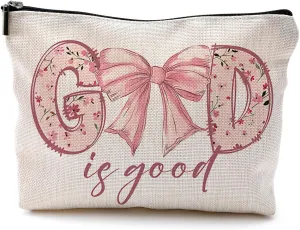 God is Good Makeup Bag - Pink Bow Christian Gift for Women