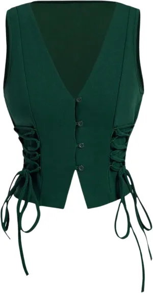 GORGLITTER Women's Sleeveless Western Cowgirl Rodeo Outfit Lace Up Vest Tops Pirate Renaissance Peasant Bodice 2025