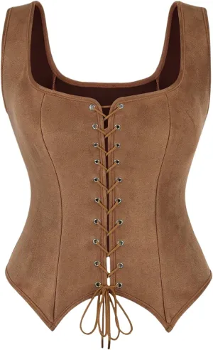 GORGLITTER Women's Sleeveless Western Cowgirl Rodeo Outfit Lace Up Vest Tops Pirate Renaissance Peasant Bodice 2025