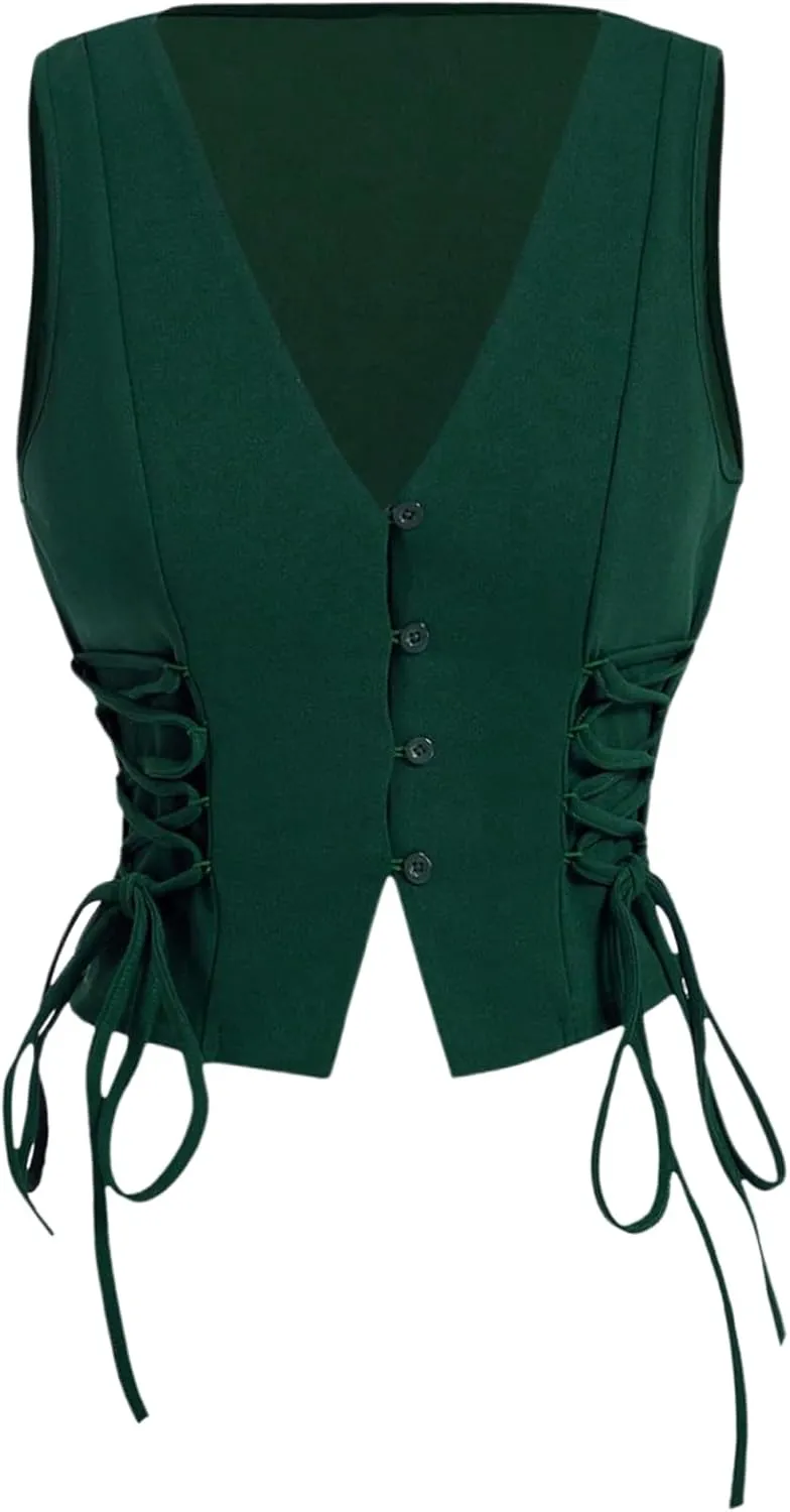 GORGLITTER Women's Sleeveless Western Cowgirl Rodeo Outfit Lace Up Vest Tops Pirate Renaissance Peasant Bodice 2025