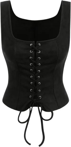GORGLITTER Women's Sleeveless Western Cowgirl Rodeo Outfit Lace Up Vest Tops Pirate Renaissance Peasant Bodice 2025
