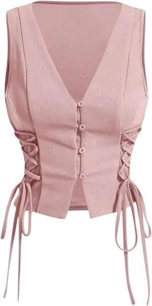 GORGLITTER Women's Sleeveless Western Cowgirl Rodeo Outfit Lace Up Vest Tops Pirate Renaissance Peasant Bodice 2025