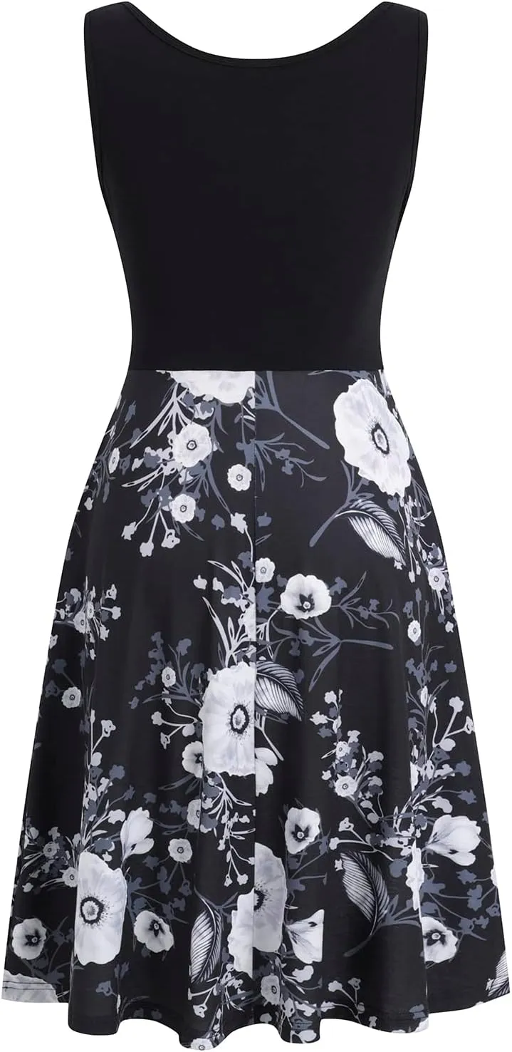 HELYO Women's Elegant Summer Casual T-Shirt Dresses Sleeveless Work Fit and Flare A-Line Dress with Pockets 718