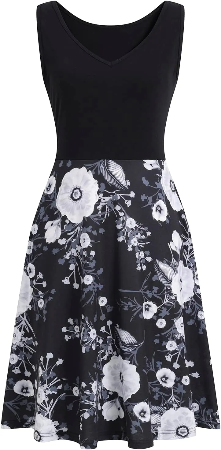 HELYO Women's Elegant Summer Casual T-Shirt Dresses Sleeveless Work Fit and Flare A-Line Dress with Pockets 718