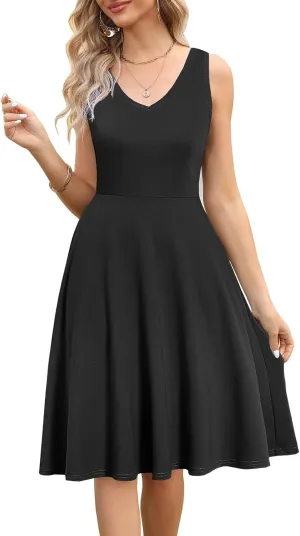 HELYO Women's Elegant Summer Casual T-Shirt Dresses Sleeveless Work Fit and Flare A-Line Dress with Pockets 718
