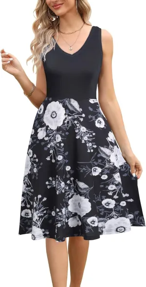 HELYO Women's Elegant Summer Casual T-Shirt Dresses Sleeveless Work Fit and Flare A-Line Dress with Pockets 718