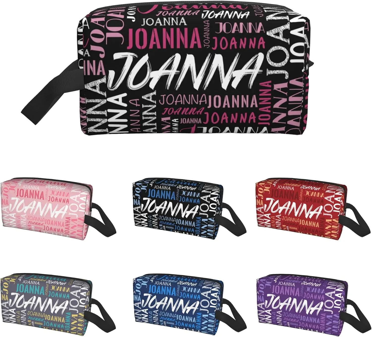 Husguciy Custom Makeup Bag with Name, Personalized Cosmetic Bag Add Your Name, Customized Zipper Toiletry Bag Gifts for Woman Wife Girls Men Travel (Black Pink)