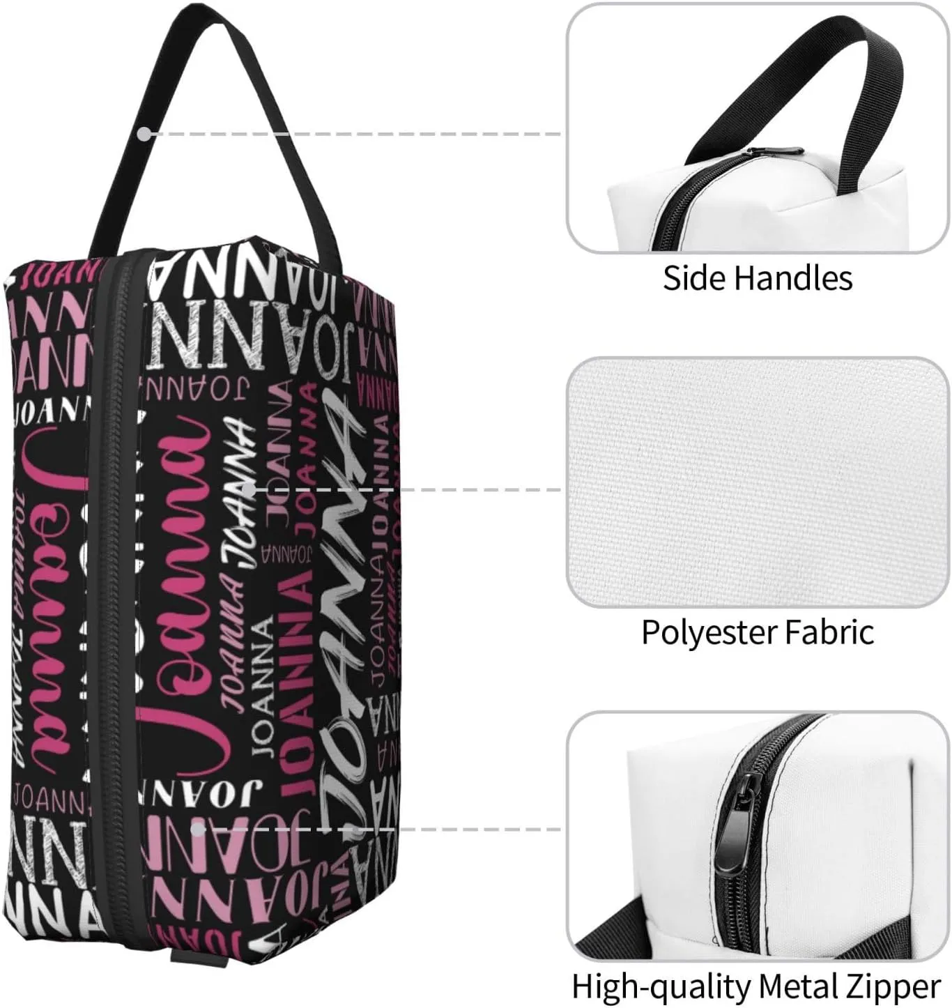 Husguciy Custom Makeup Bag with Name, Personalized Cosmetic Bag Add Your Name, Customized Zipper Toiletry Bag Gifts for Woman Wife Girls Men Travel (Black Pink)