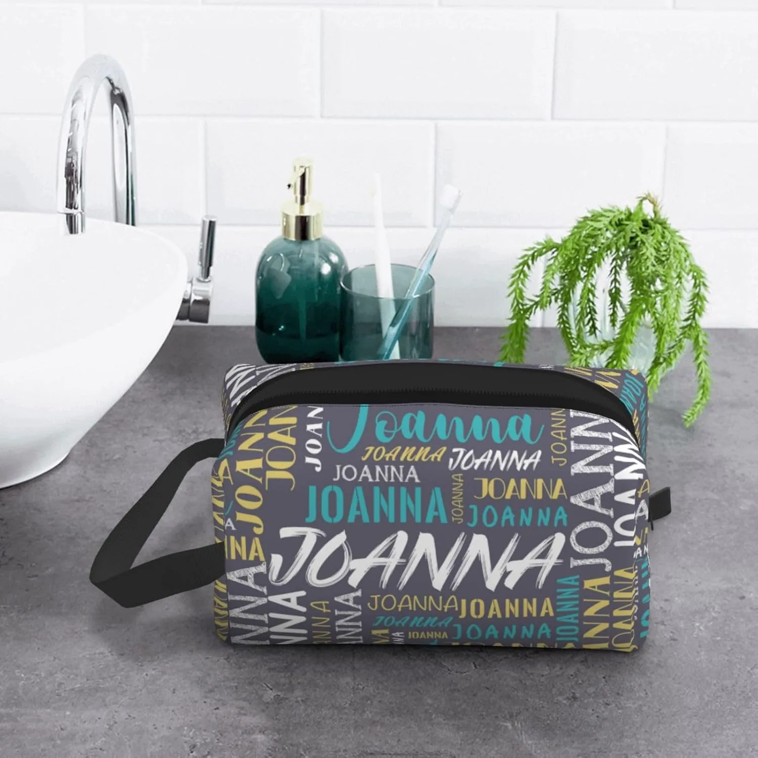 Husguciy Custom Makeup Bag with Name, Personalized Cosmetic Bag Add Your Name, Customized Zipper Toiletry Bag Gifts for Woman Wife Girls Men Travel (Gray)