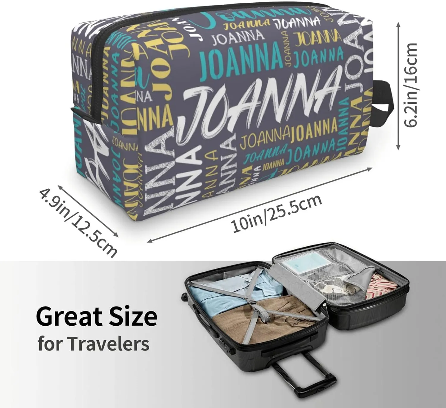Husguciy Custom Makeup Bag with Name, Personalized Cosmetic Bag Add Your Name, Customized Zipper Toiletry Bag Gifts for Woman Wife Girls Men Travel (Gray)