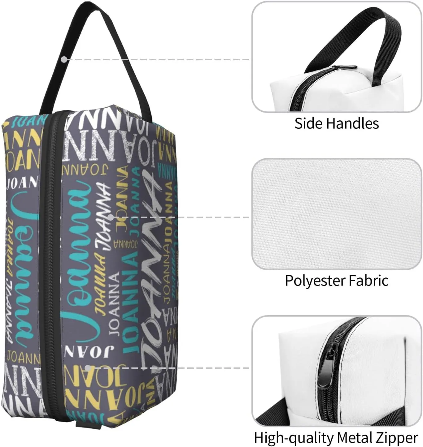 Husguciy Custom Makeup Bag with Name, Personalized Cosmetic Bag Add Your Name, Customized Zipper Toiletry Bag Gifts for Woman Wife Girls Men Travel (Gray)