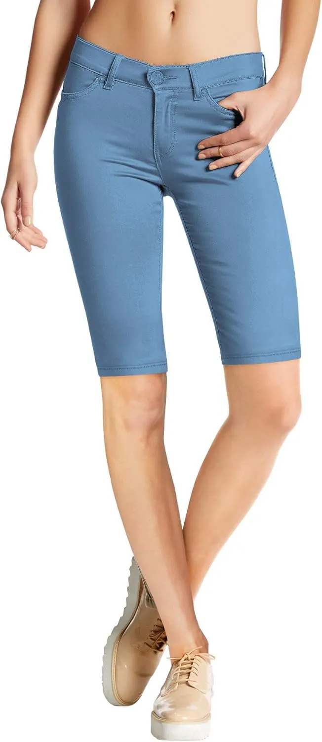 Hybrid & Company Women's Ultra Stretch Perfectly Shaping Mid Rise Skinny Bermuda Shorts with Pockets