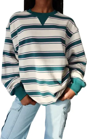 IMISSILLEB Women Oversized Patchwork Sweatshirt Long Sleeve Crewneck Color Block Striped Pullovers 2024 Fall Casual Tops