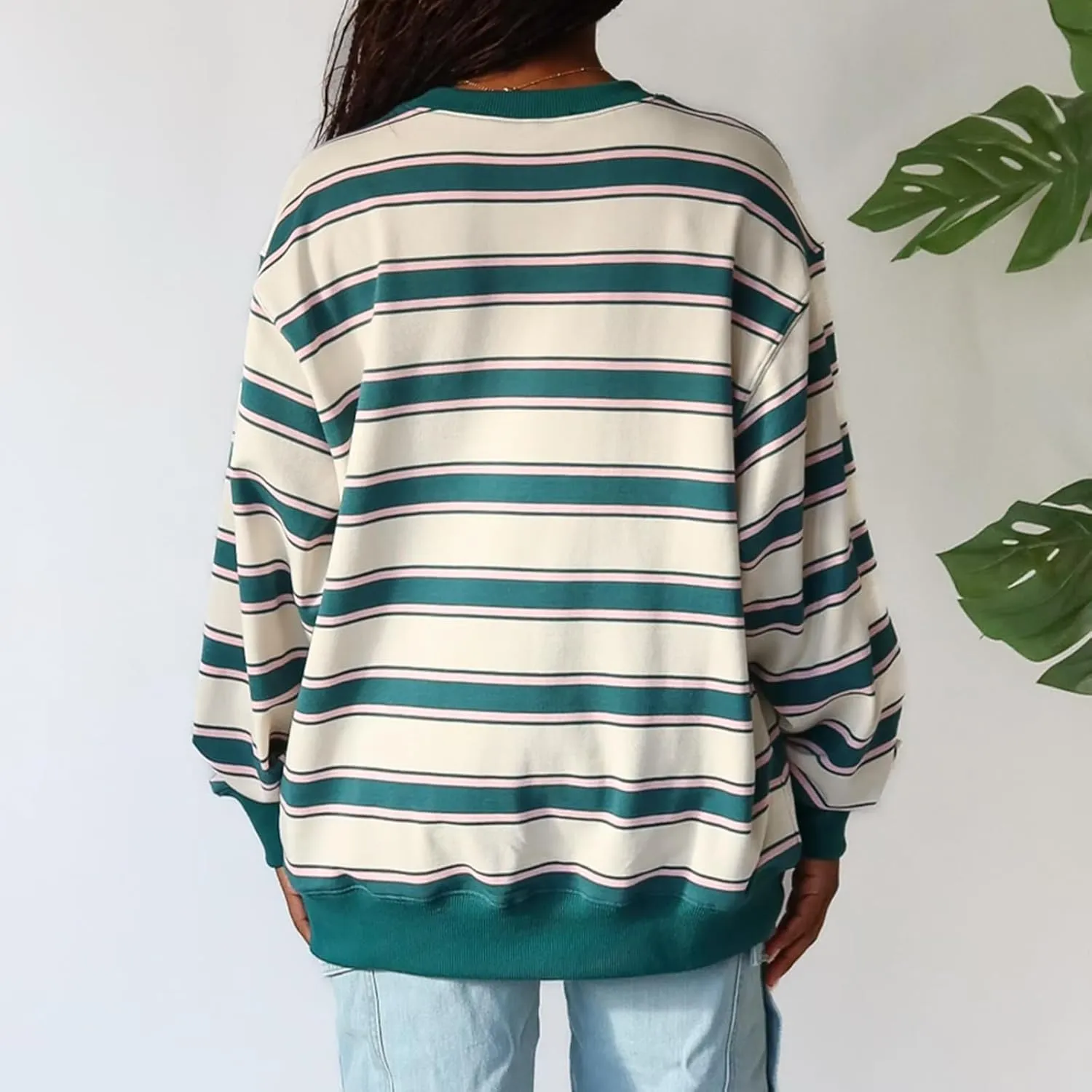 IMISSILLEB Women Oversized Patchwork Sweatshirt Long Sleeve Crewneck Color Block Striped Pullovers 2024 Fall Casual Tops