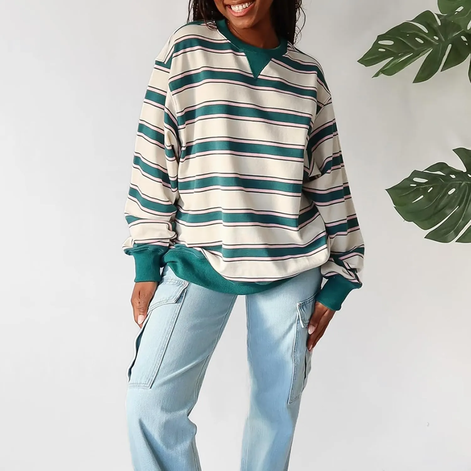 IMISSILLEB Women Oversized Patchwork Sweatshirt Long Sleeve Crewneck Color Block Striped Pullovers 2024 Fall Casual Tops