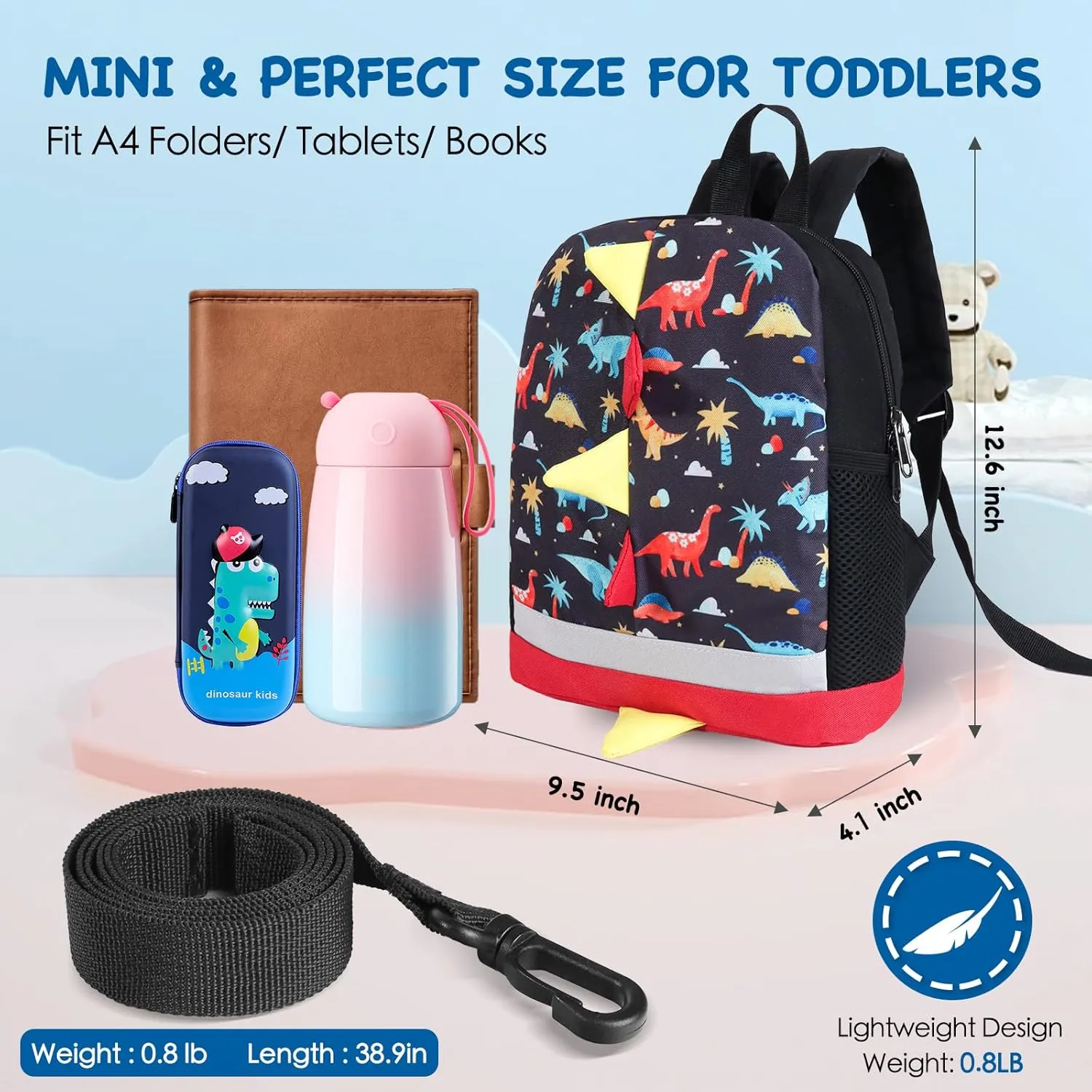 Kids Backpack Toddler Backpack with Safety Leash Cute Mini Dinosaur Backpack for Boys Baby Daycare Bag Schoolbag Boys