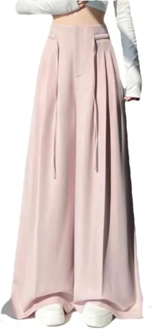 Lace-Up Loose Women's Wide Leg Full Length Pants High Waist Solid Female Straight Casual Trousers