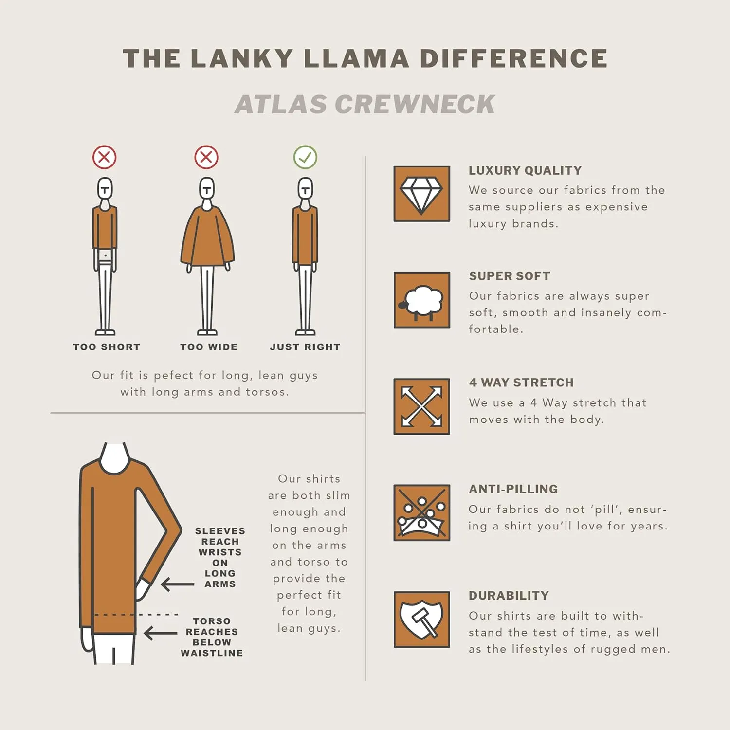 Lanky Llama (NEW) Atlas Crew Neck Sweatshirt | Raglan Sleeve | For Tall Slim Men
