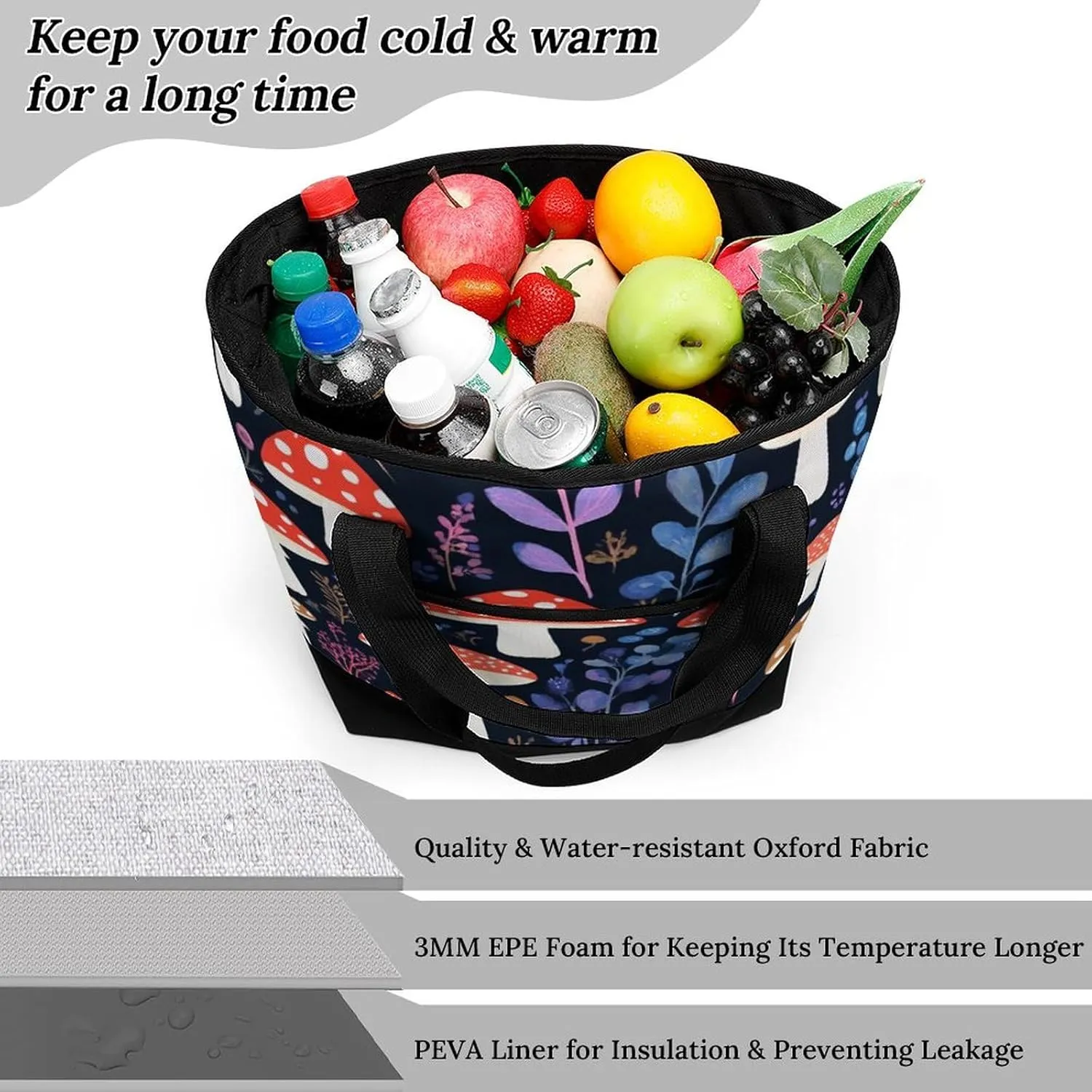 Large Thermal Shopping Tote Bag Travel Friendly Fashion Handbag Commuter Bag