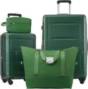 Lightweight 2 Piece Luggage Set with Expandable Spinner Wheels, ABS Construction, Green