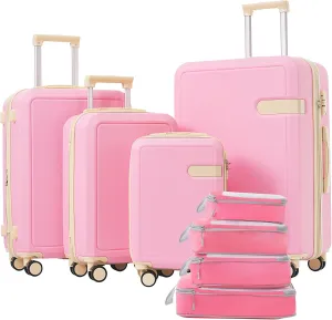 Lightweight 4 Piece Luggage Set with Compression Packing Cubes, Expandable Spinner Wheels, Pink