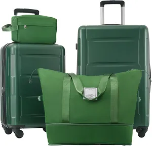 Lightweight Travel with Expandable 2 Piece Luggage Set, 20 inch & 24 inch, Spinner Wheels, Durable ABS Construction, Green
