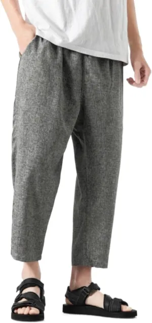 Linen Pants Men Baggy Casual Drawstring Elastic Waist Beach Yoga Pants Summer Lightweight Trousers with Pockets