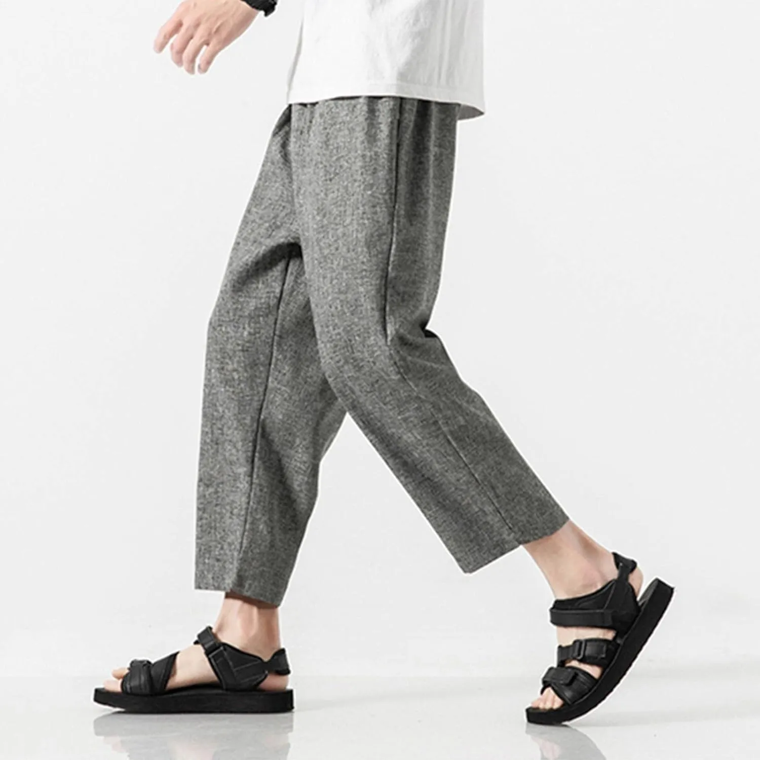 Linen Pants Men Baggy Casual Drawstring Elastic Waist Beach Yoga Pants Summer Lightweight Trousers with Pockets