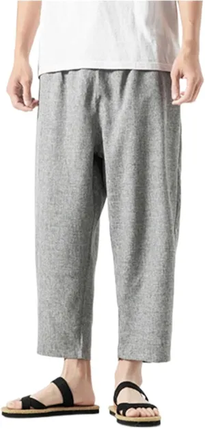 Linen Pants Men Baggy Casual Drawstring Elastic Waist Beach Yoga Pants Summer Lightweight Trousers with Pockets