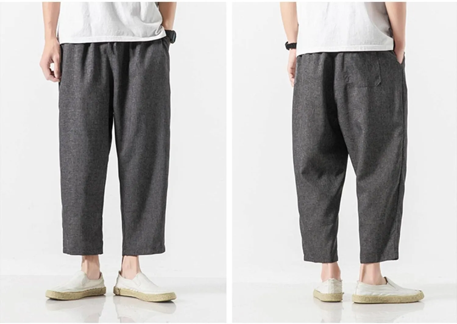 Linen Pants Men Baggy Casual Drawstring Elastic Waist Beach Yoga Pants Summer Lightweight Trousers with Pockets