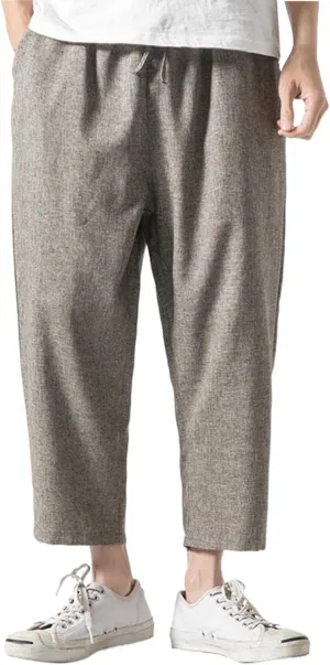 Linen Pants Men Baggy Casual Drawstring Elastic Waist Beach Yoga Pants Summer Lightweight Trousers with Pockets