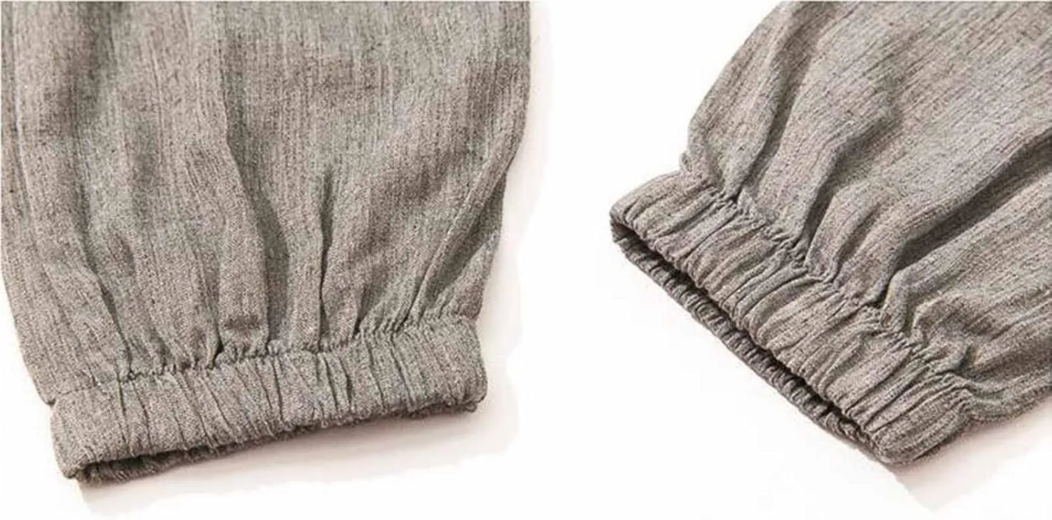 Linen Pants Men Beach Casual Drawstring Elastic Waist Beach Yoga Pants Summer Lightweight Trousers with Pockets