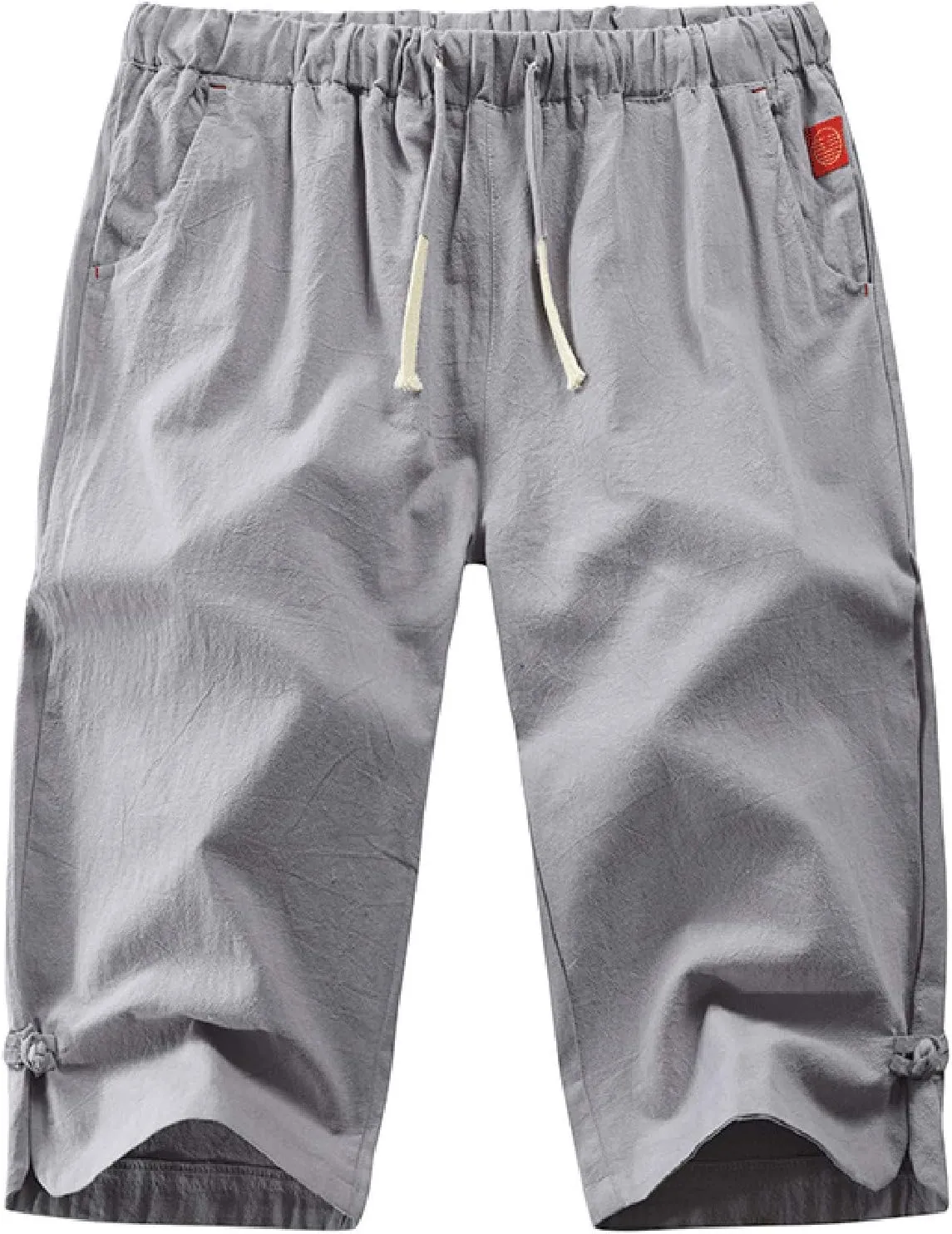 Linen Pants Men Slim Fit Casual Elastic Waist Summer Beach Capri Pants Lightweight Breathable Yoga Vacation Trousers