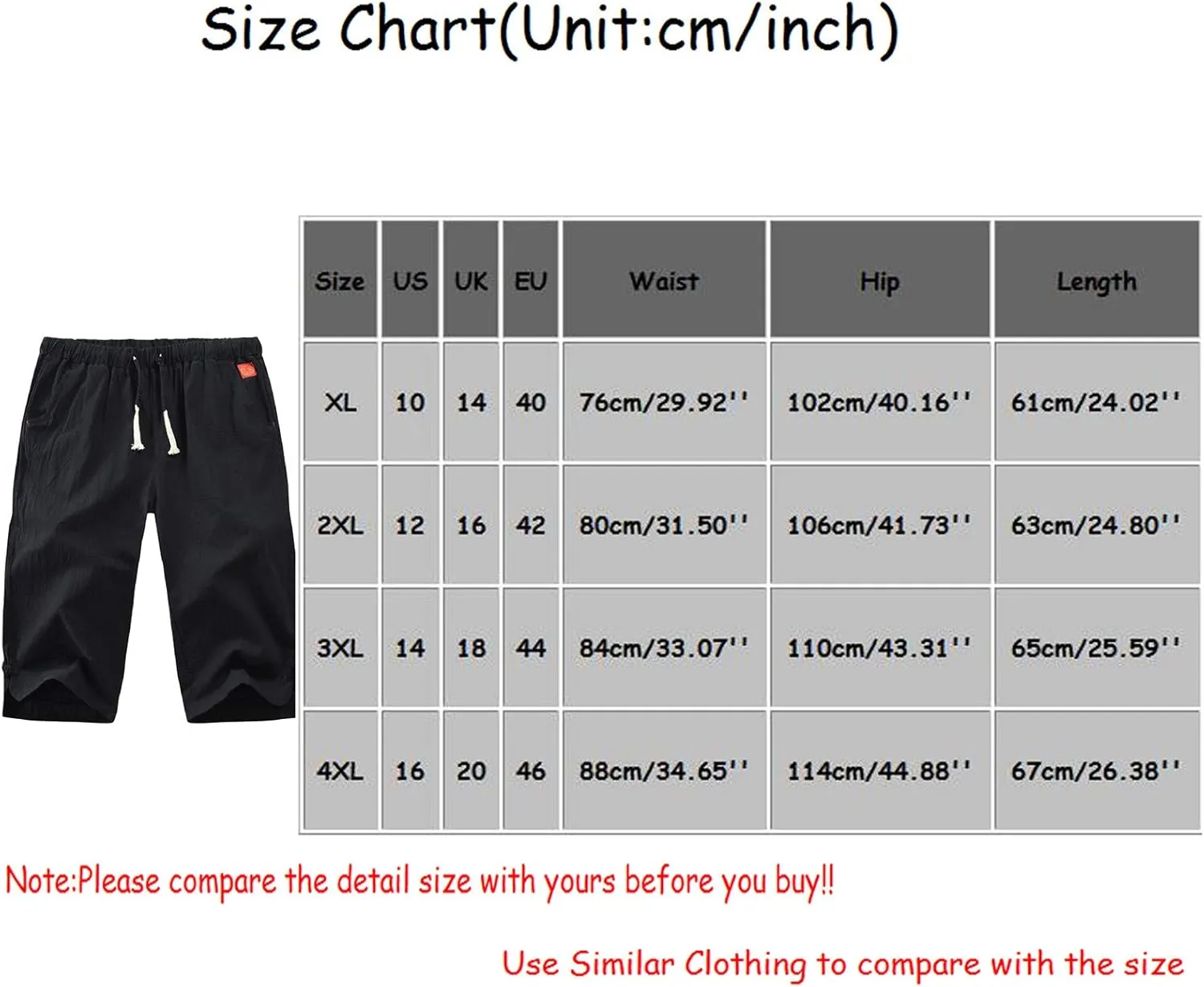 Linen Pants Men Slim Fit Casual Elastic Waist Summer Beach Capri Pants Lightweight Breathable Yoga Vacation Trousers