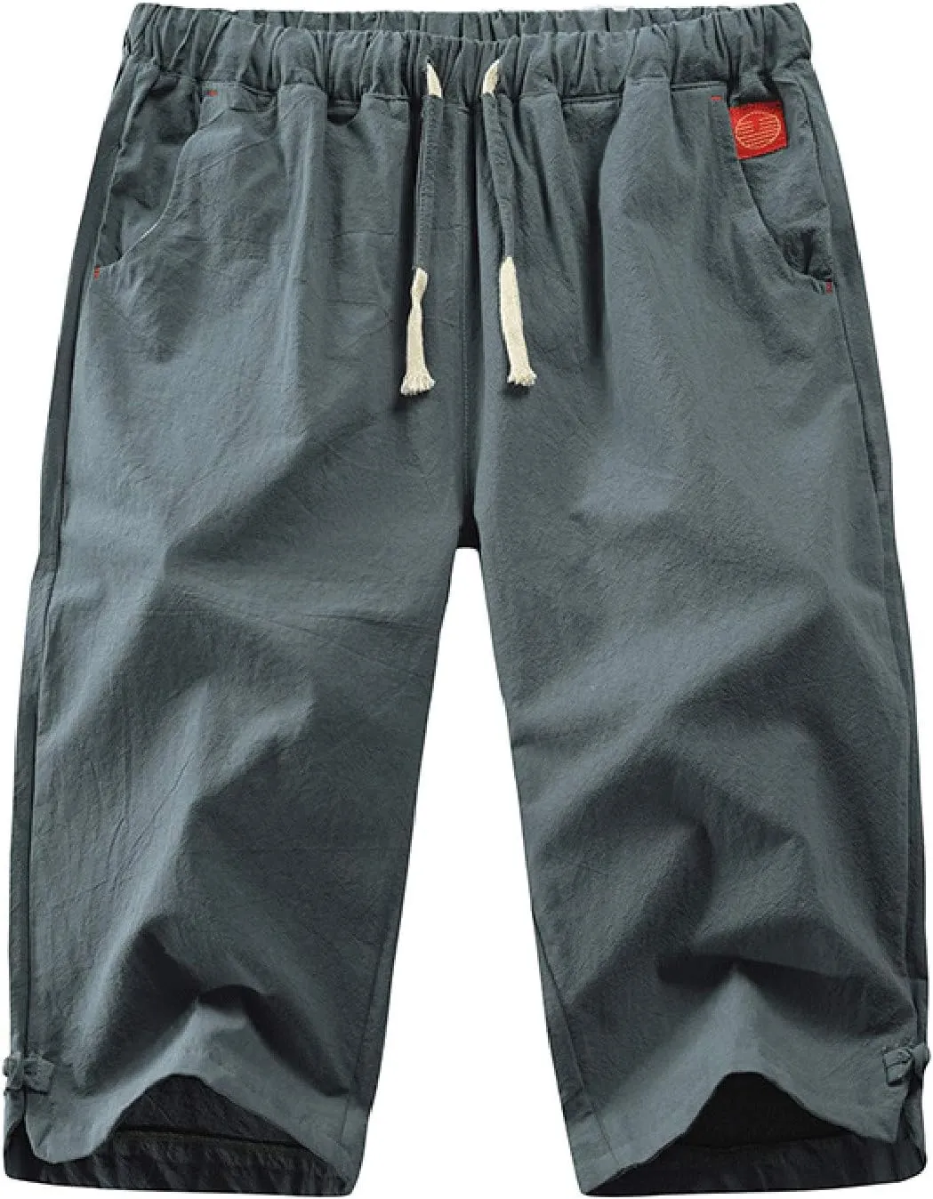 Linen Pants Men Slim Fit Casual Elastic Waist Summer Beach Capri Pants Lightweight Breathable Yoga Vacation Trousers