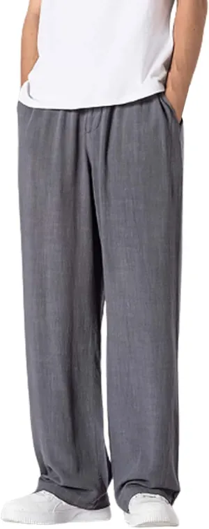 Linen Pants Men Tapered Leg Casual Drawstring Elastic Waist Beach Yoga Pants Summer Lightweight Trousers with Pockets