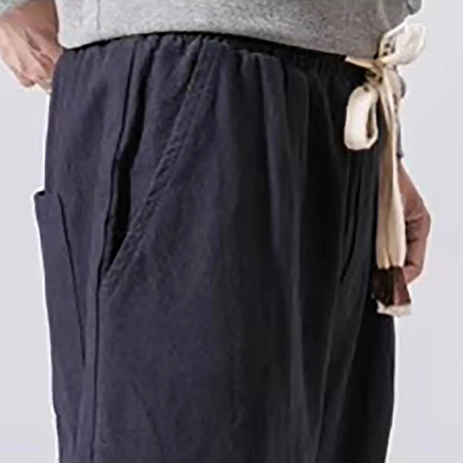 Linen Pants Men Tapered Leg Summer Elastic Waist Drawstring Hip Hop Harem Athletic Pants for Workout Jogging Running